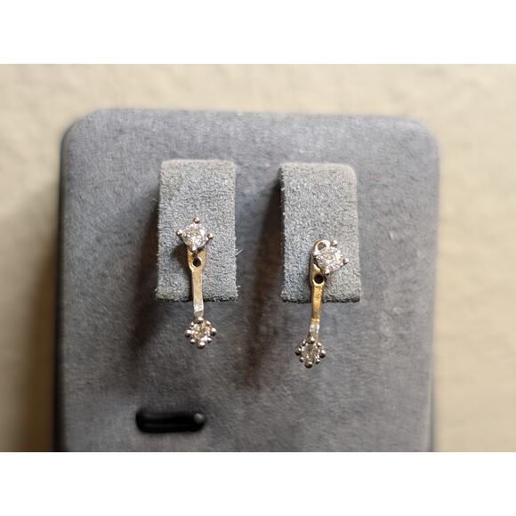 925 Sterling Silver Two Earrings in One CZ Stud W/ Attachment - Picture 5 of 7